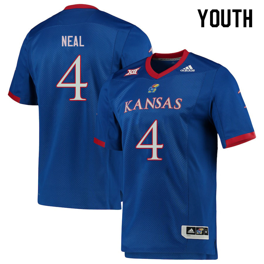 Youth #4 Devin Neal Kansas Jayhawks College Football Jerseys Sale-Royal - Click Image to Close
